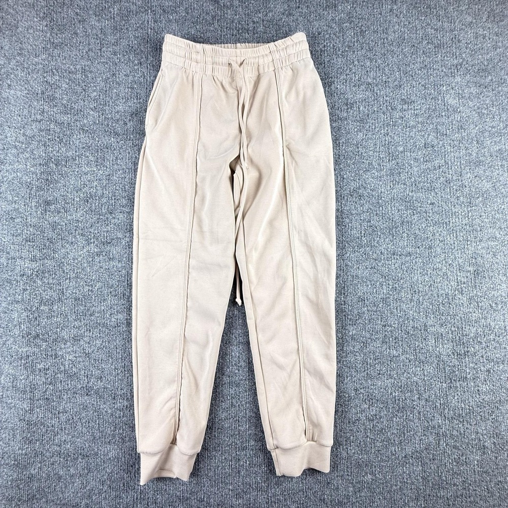 NUX Jogger‎ Pants Womens Small Beige Tapered Leg Drawstring Pockets Stretch